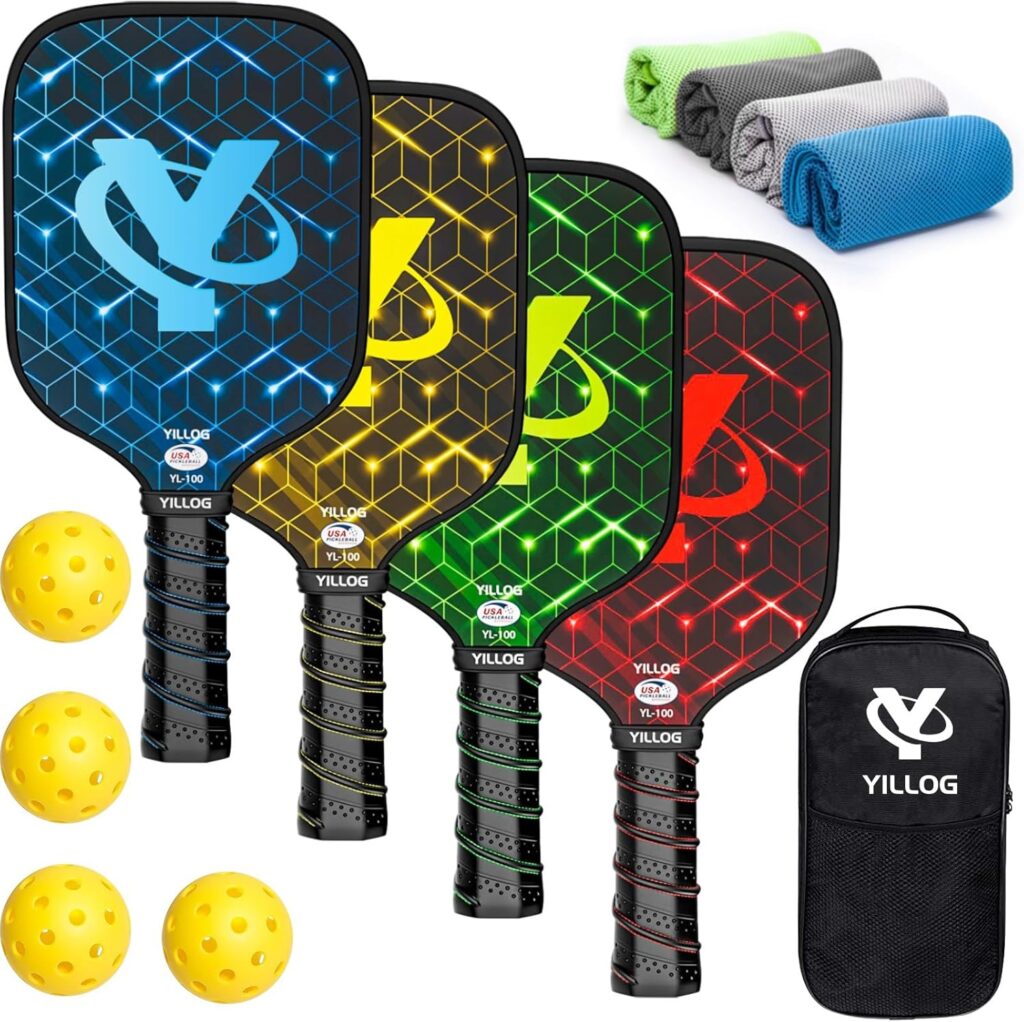 A set of paddles, balls, and a carrying case.
