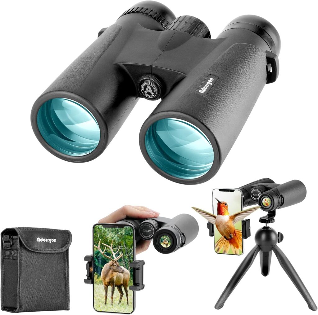 The image shows binoculars that sync to your phone.