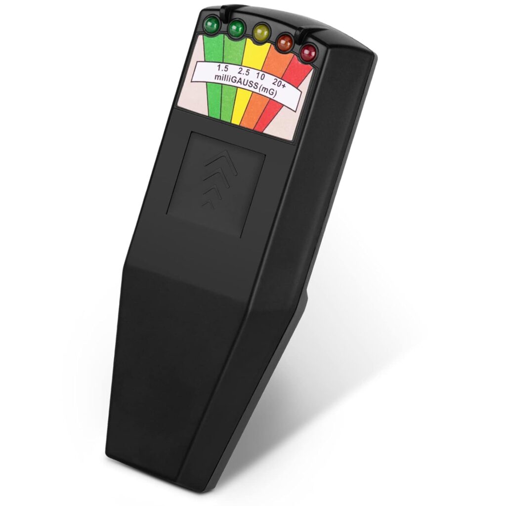 A device with a colorful range of options and lights at the top that indicate EMF presence