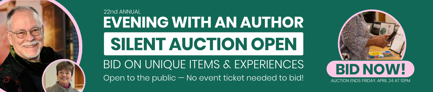 Evening with an Author silent auction banner