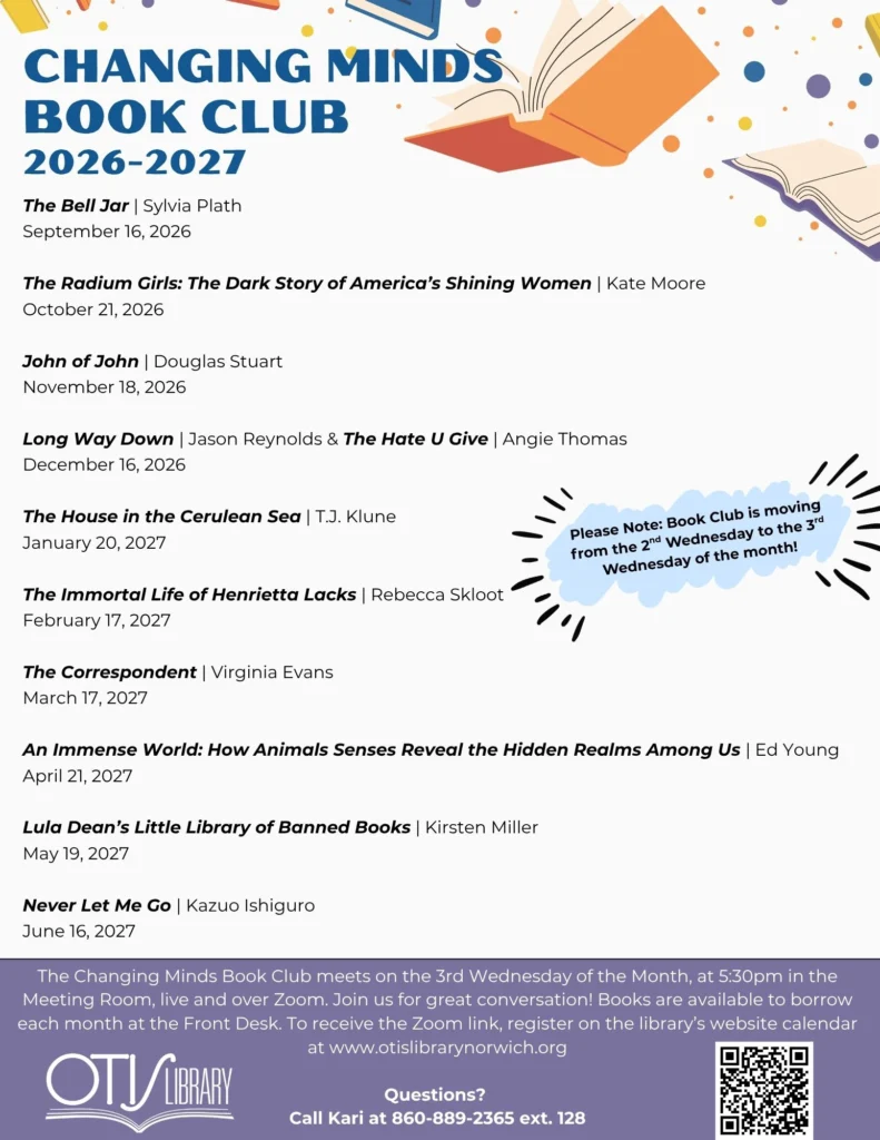 Changing Minds Book Club 2026-2027 schedule