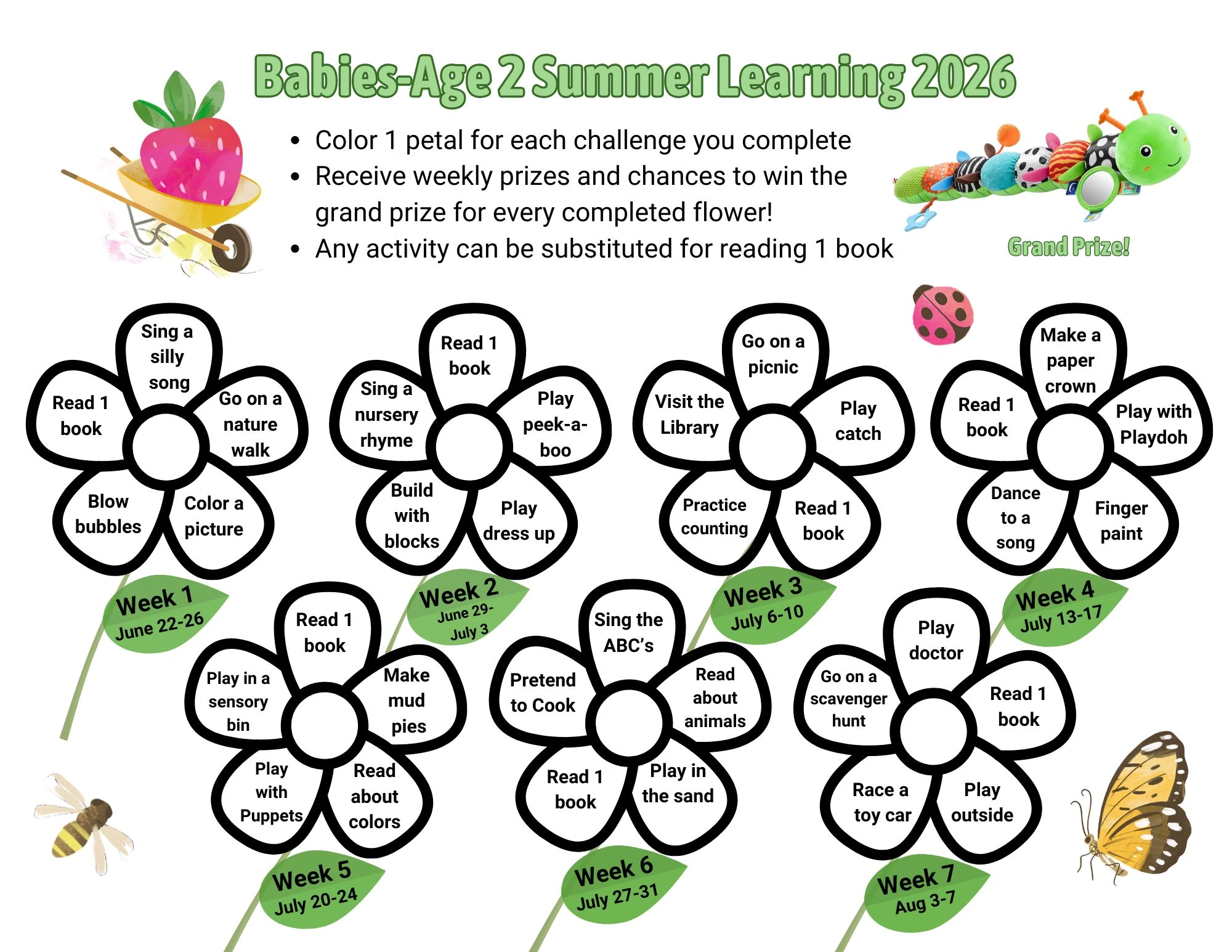 Babies through age 2 summer learning gameboard