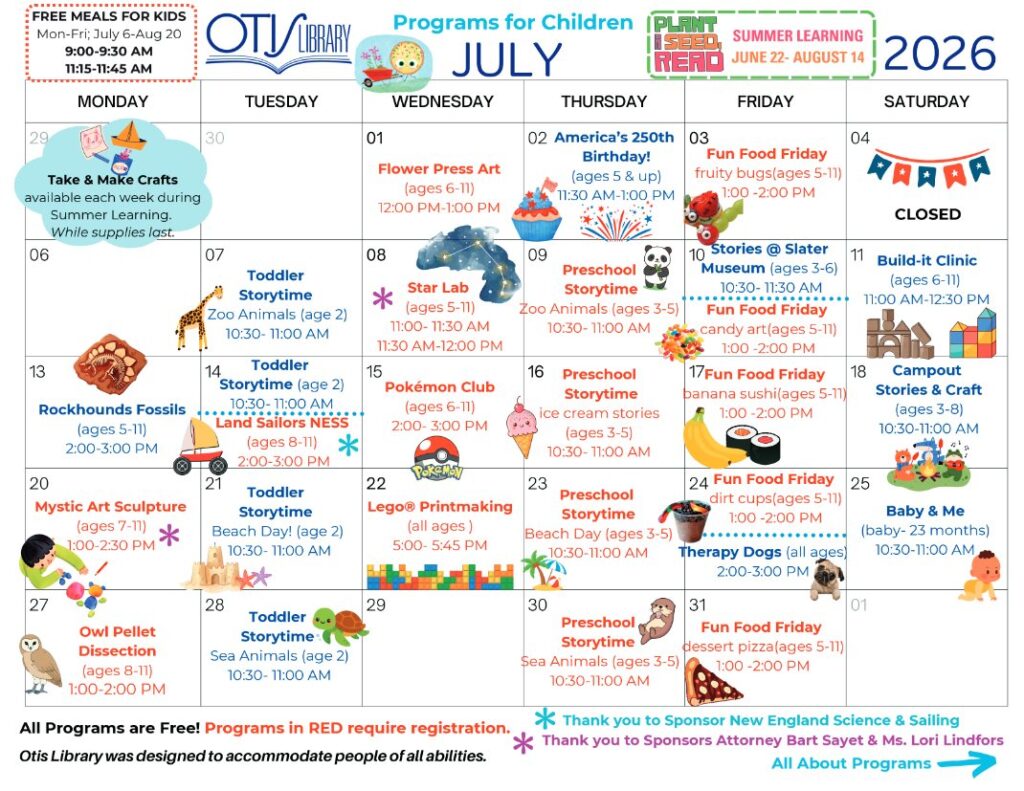 Preview of the July 2026 children's programs calendar