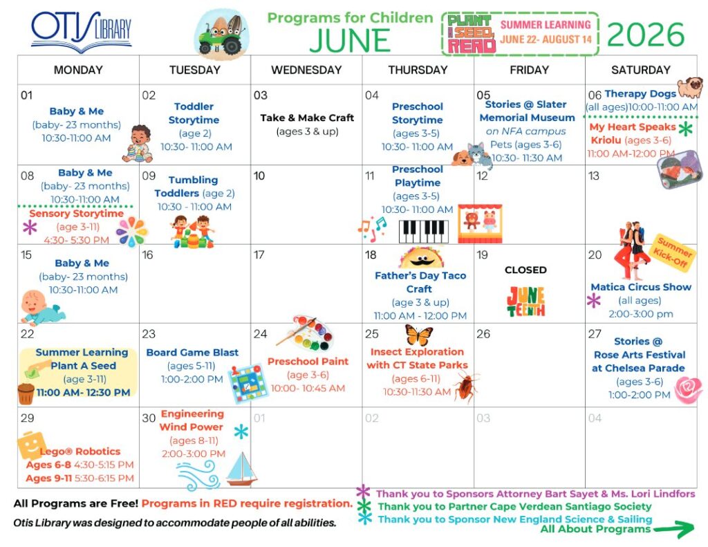 Preview of the June 2026 children's programs calendar