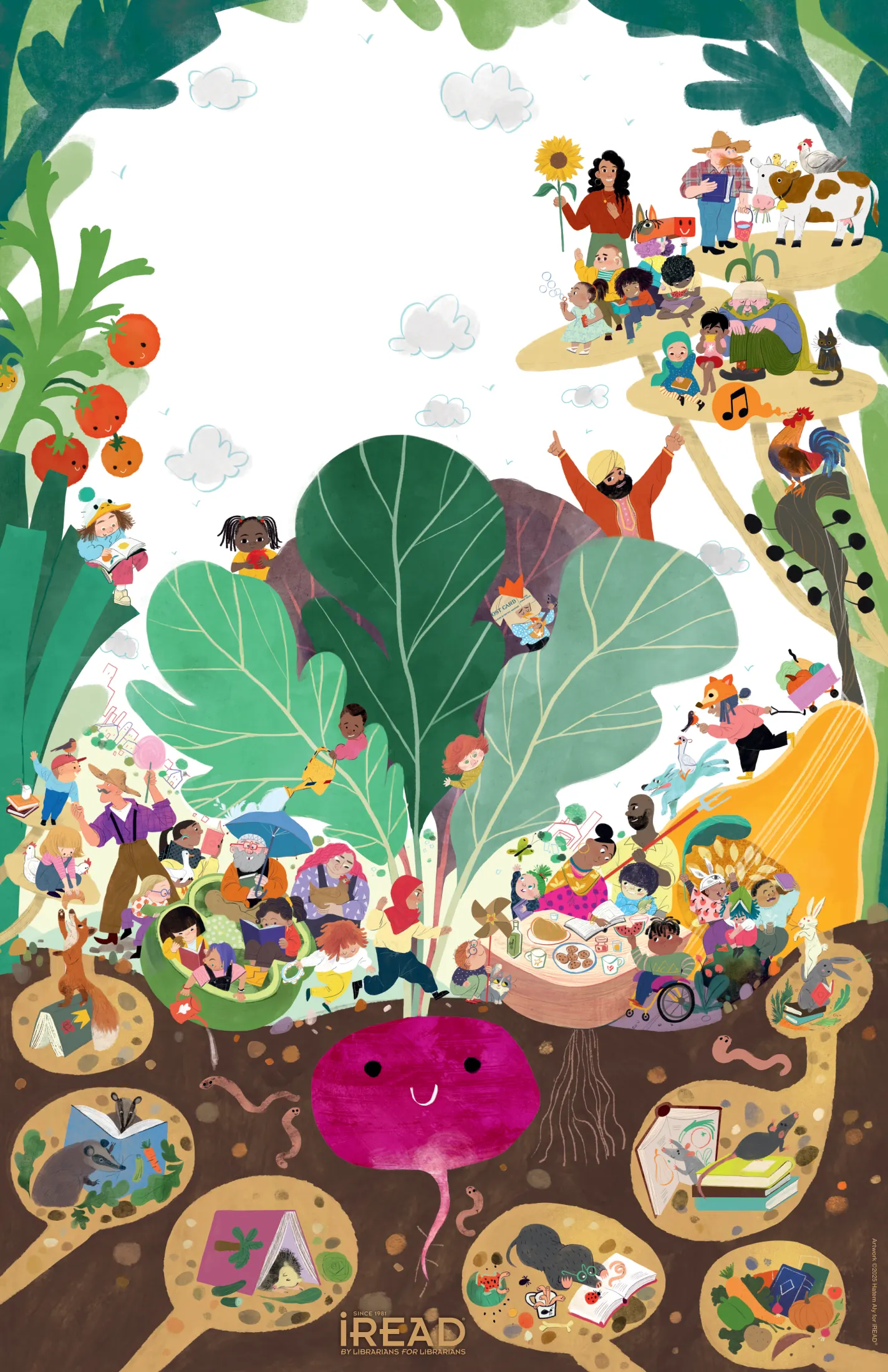 Summer reading artwork with bright outdoor colors